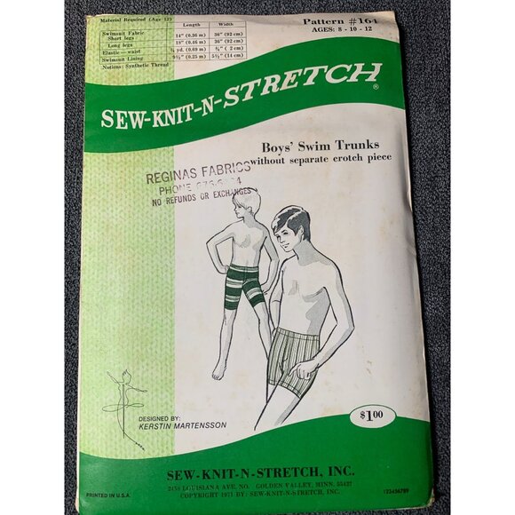 Sew Knit N Stretch Sew Boys Swim Trucks Sewing Pattern sz 8 10 12 161 - uncut - Picture 1 of 11